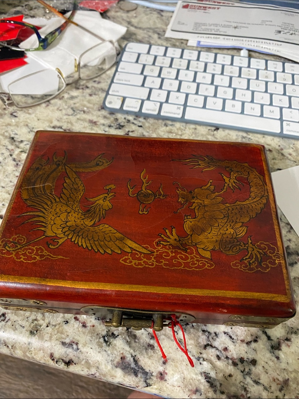 Hand-Painted Dragon & Phoenix Wood Jewelry Box
